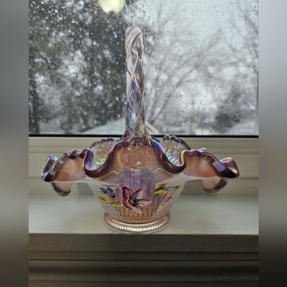 Vintage Fenton  Iridescent Glass Basket